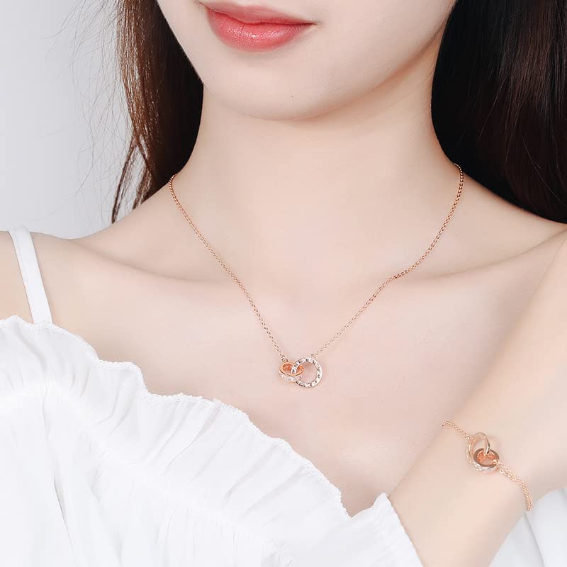 Amazon.com: ZcerA S925纯银双环项链女罗马数字双圆圈吊坠锁骨链玫瑰金